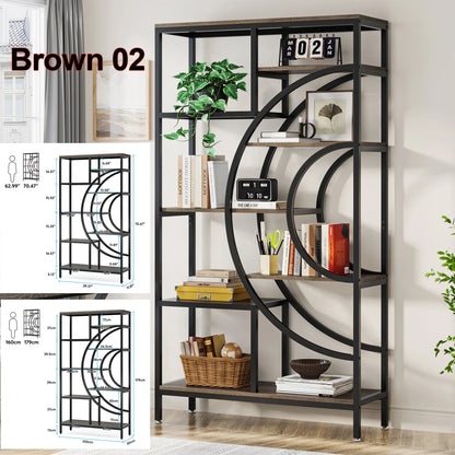 MonoWood Bookshelf Industrial 5 Tier Etagere Bookcase, Freestanding Tall Bookshelves Display Shelf Storage Organizer