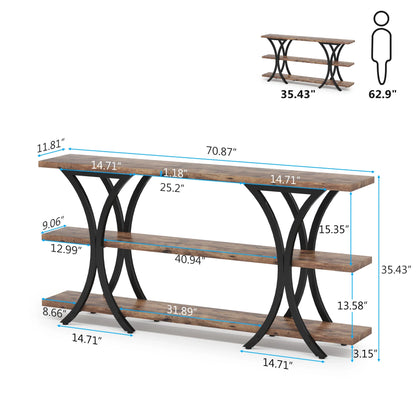 MonoWood 70.8 Inch Narrow Console Table, Long Sofa Table Entry Table with 3 Tier Storage Shelves