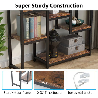 MonoWood  6-Tier Bookshelf 70.9 inch Tall Bookcase, Vintage Industrial 12-Shelf Display Shelves Book Storage Organizer