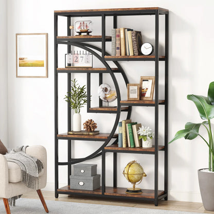 MonoWood Bookshelf Industrial 5 Tier Etagere Bookcase, Freestanding Tall Bookshelves Display Shelf Storage Organizer