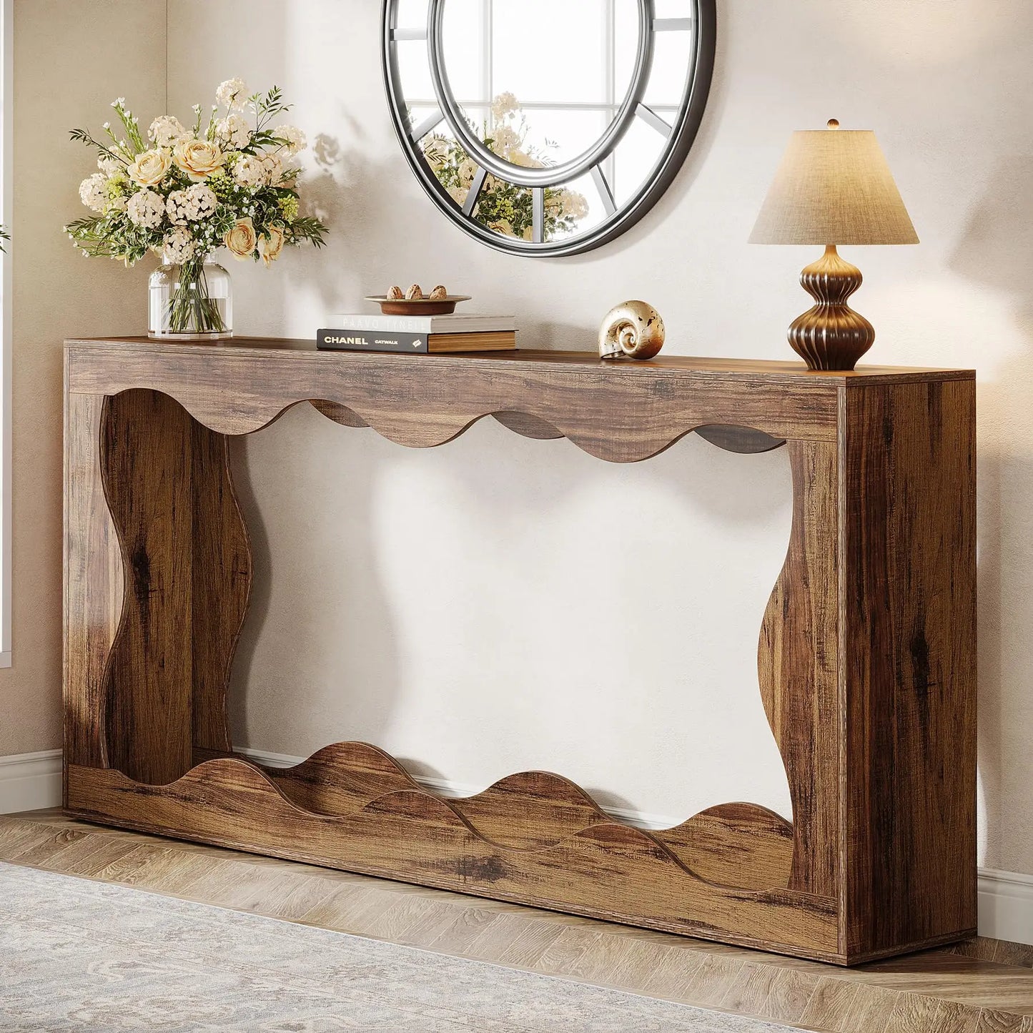 MonoWood 63 Inches Farmhouse Console Table with Storage, Couch Table Behind Sofa, Long Entryway Table, Sofa Console Table, Nar