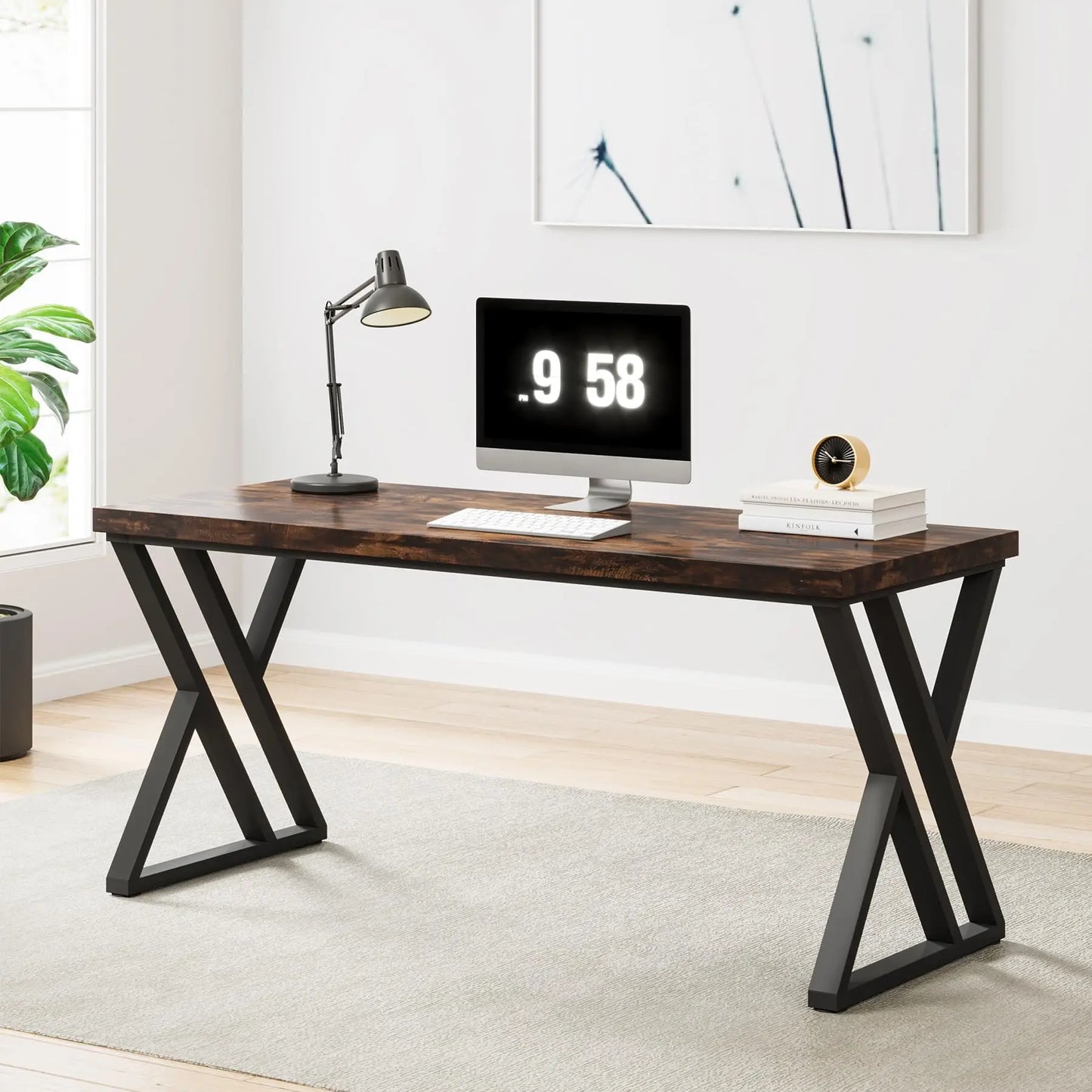 MonoWood Writing Computer Desk, 55 inch Heavy Duty Study Desk with Z-Shaped Metal Leg, Modern Simple Home Office Computer Desk