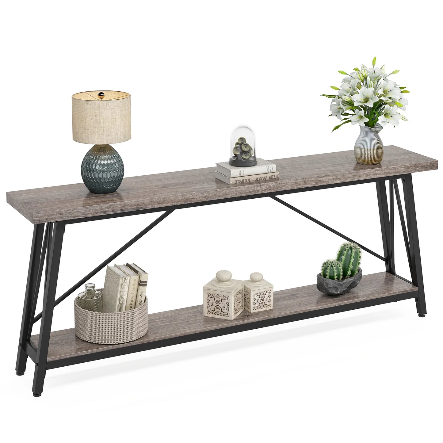 MonoWood 70.9 Inches Extra Long Sofa Table Behind Couch, Industrial Entry Console Table for Hallway, Entryway & Living Room