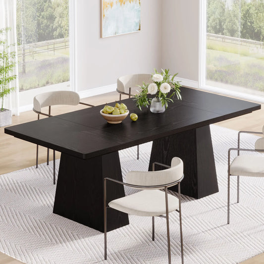 MonoWood 63-Inch Black Dining Table for 4-6, Modern Kitchen Table with Sturdy Tapered Wood Legs, Rectangular Dinner Table