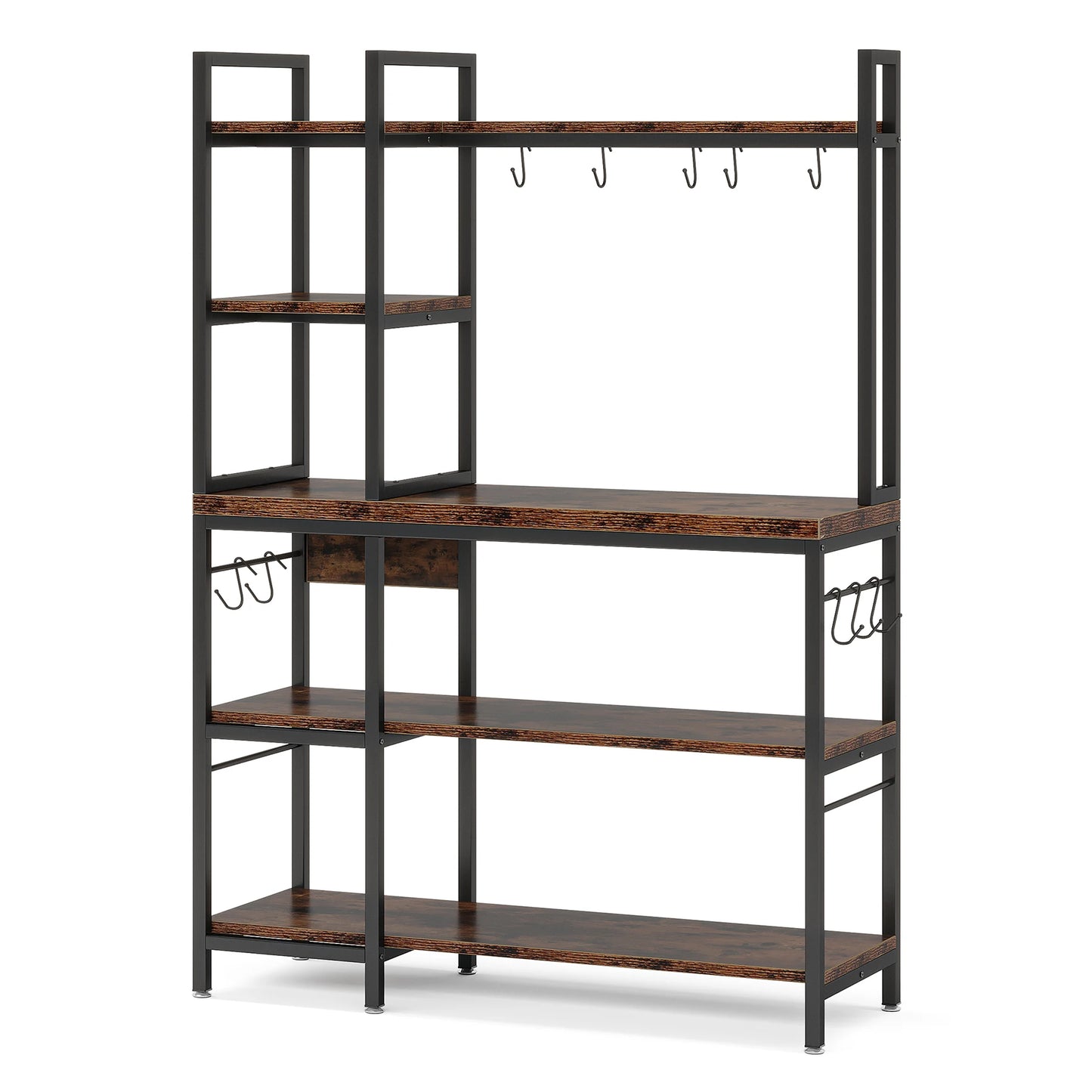MonoWood Kitchen Bakers Rack with Storage, 43 inch Microwave Stand 5-Tier Kitchen Utility Storage Shelf Rack with 10 Hooks