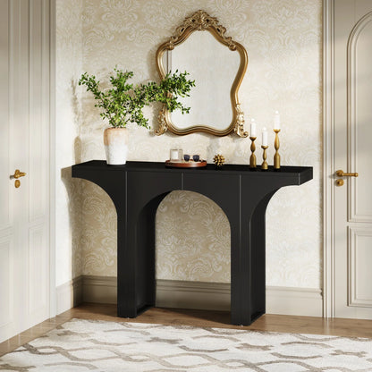 MonoWood 47 Inches Console Table, Black Entryway Table, Modern Hallway Table, Sofa Table with Arch Base, Unique Foyer Table