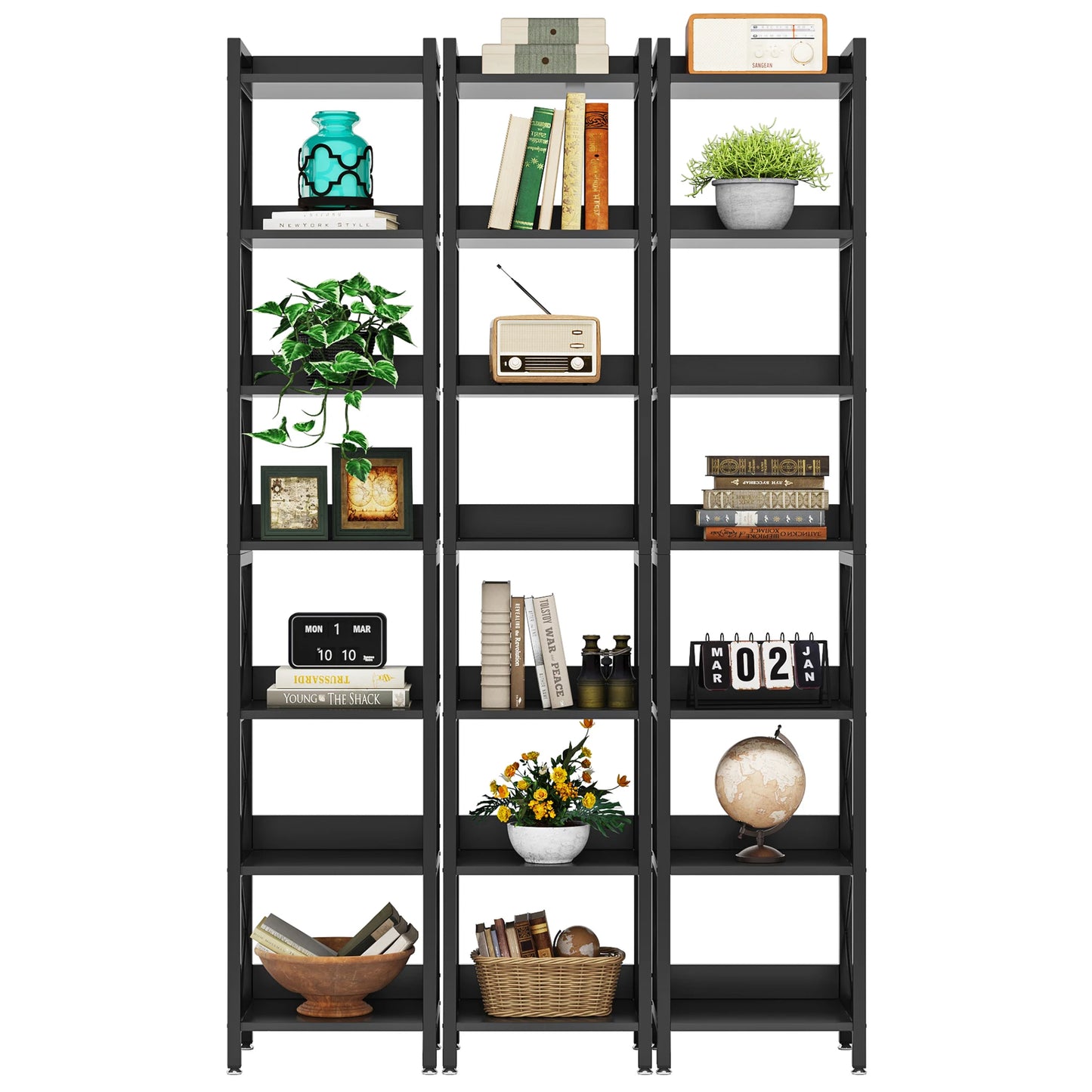 MonoWood 78.7 Inch Extra Tall Narrow Bookshelf, 7 Tier Skinny Bookcase for Small Spaces, Freestanding Display Shelves