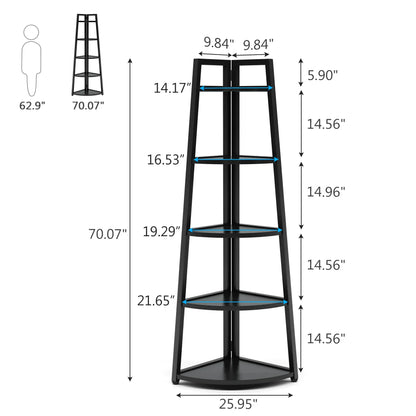 MonoWood 70 inch Tall Corner Shelf, 5 Tier Modern Corner Bookshelf Bookcase Industrial Corner Ladder Shelf Plant Stand