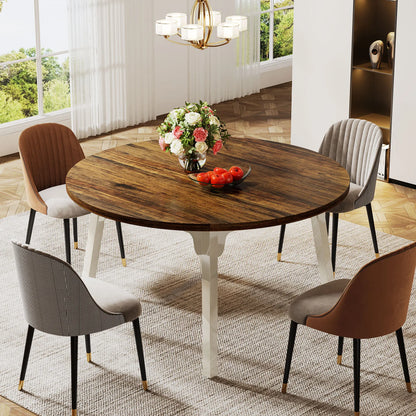 MonoWood Round Dining Table for 4-6 People, 47-Inch Farmhouse Dinning Room Table Circle Kitchen Table