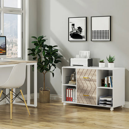 MonoWood 2 Drawer File Cabinet, Mobile Lateral Filing Cabinet for Letter Size, Printer Stand with Shelves and Rolling Wheels