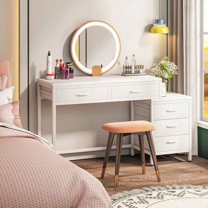 MonoWood Computer Desk with 5 Drawers, Home Office Desks with Reversible Drawer Cabinet Printer Stand, Industrial PC Desk