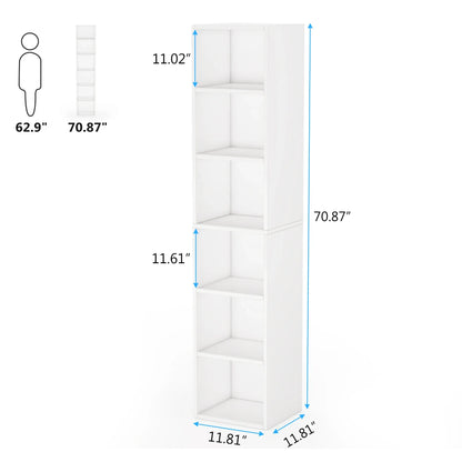 MonoWood 70.9 Inch Tall Narrow Bookcase, Modern White Corner Bookcase with Storage, 6 Tier Cube Display Shelves