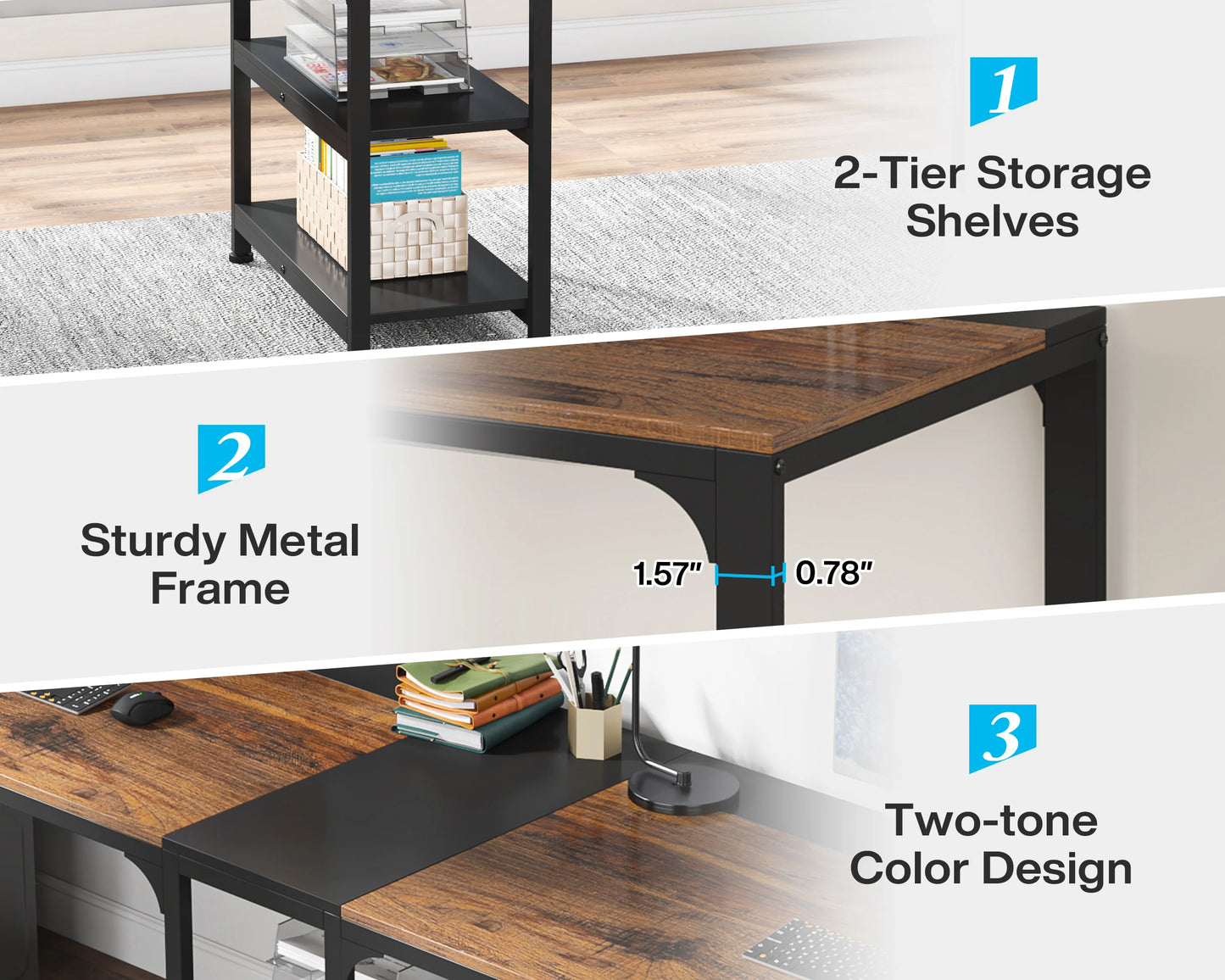 MonoWood 90.55'' 2 Person Desk with Storage Shelves, Double Computer Desk with Spacious Desktop, Extra Long Study Writing Tabl