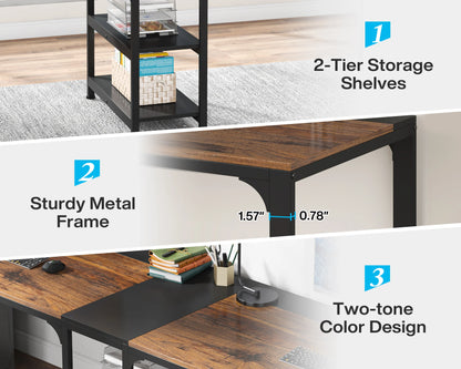 MonoWood 90.55'' 2 Person Desk with Storage Shelves, Double Computer Desk with Spacious Desktop, Extra Long Study Writing Tabl