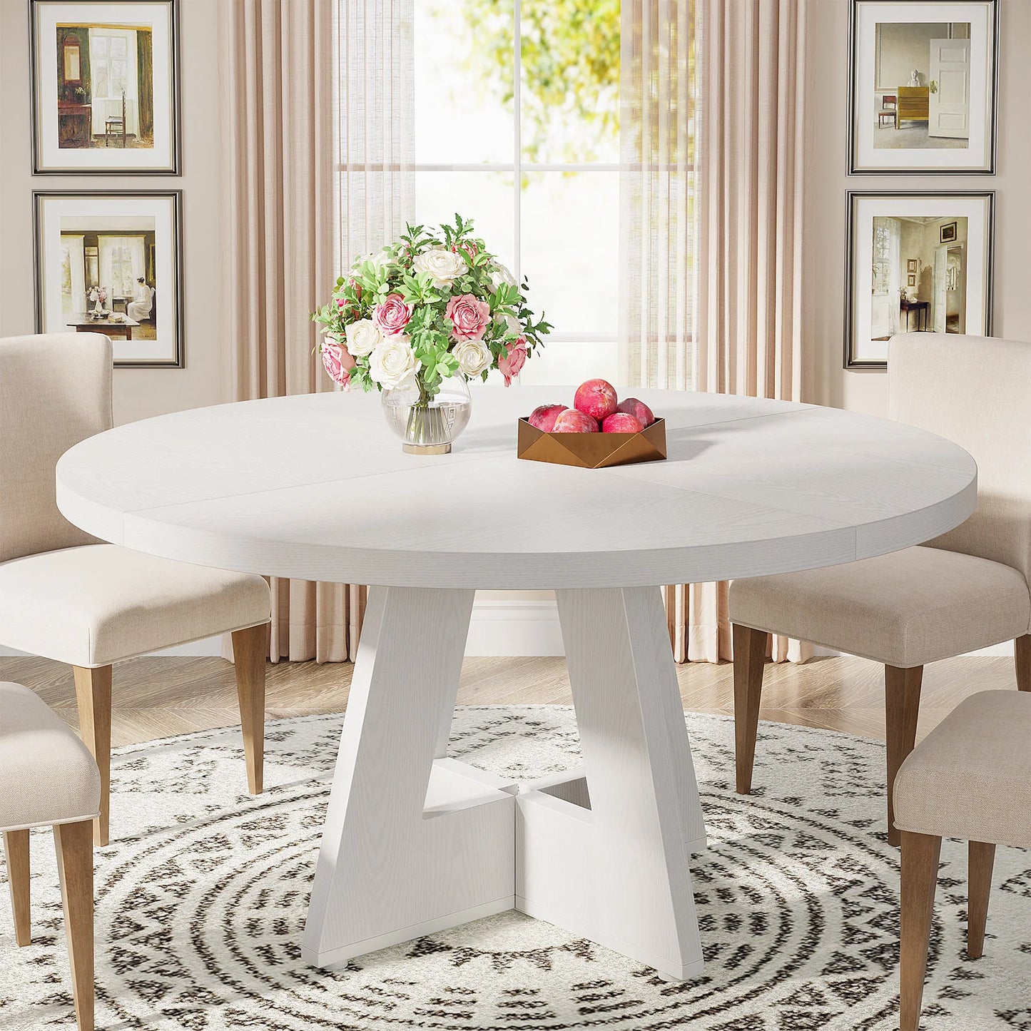 MonoWood Round Dining Table for 4, 47 Inch Farmhouse Kitchen Table Small Dinner Table Kitchen Dinning Table for Dining Room