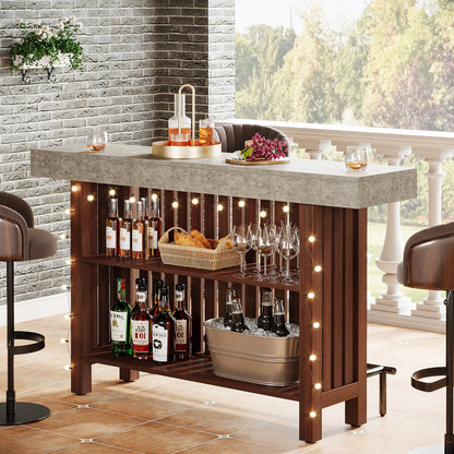 MonoWood 63-Inch Large Home Bar Unit, 2-Tier Mini Bar Table Height Pub Table with Footrest, Modern Coffee Bar Cabinet