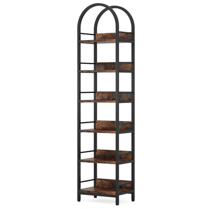 MonoWood 6-Tier Open Bookshelf, 78.7" Tall Arched Bookcase Narrow Bookshelf, Freestanding Corner Bookcase Display Shelves