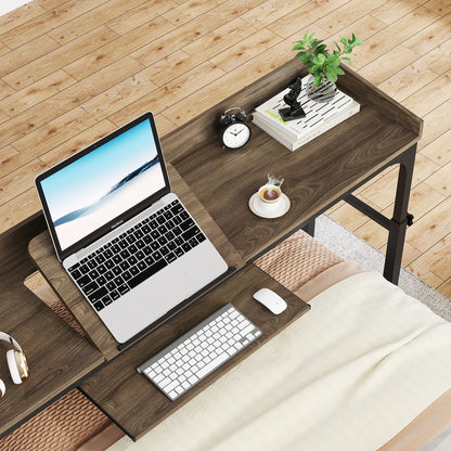 MonoWood Overbed Table with Wheels, Queen Size Over Bed Desk with Adjustable Tilt Stand, Mobile Laptop Cart Computer Desk