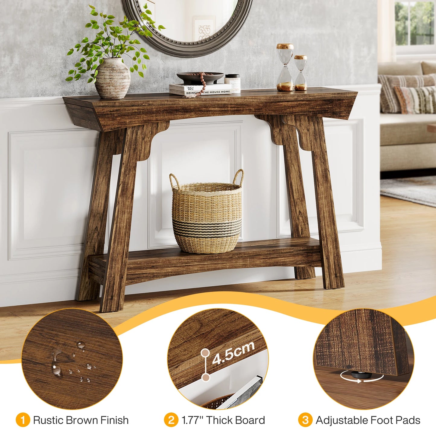 MonoWood 41.3" Wood Console Table, 2-Tier Entryway Table with Storage Shelf, Farmhouse Narrow Sofa Table Behind Couch