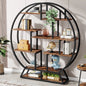MonoWood Bookshelf, Round Bookshelves Etagere Bookcase, 63-Inch Industrial Wood Book Shelf with Staggered Shelves