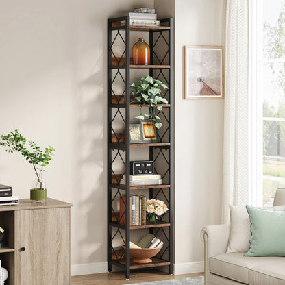 MonoWood 78.7 Inch Extra Tall Narrow Bookshelf, 7 Tier Skinny Bookcase for Small Spaces, Freestanding Display Shelves