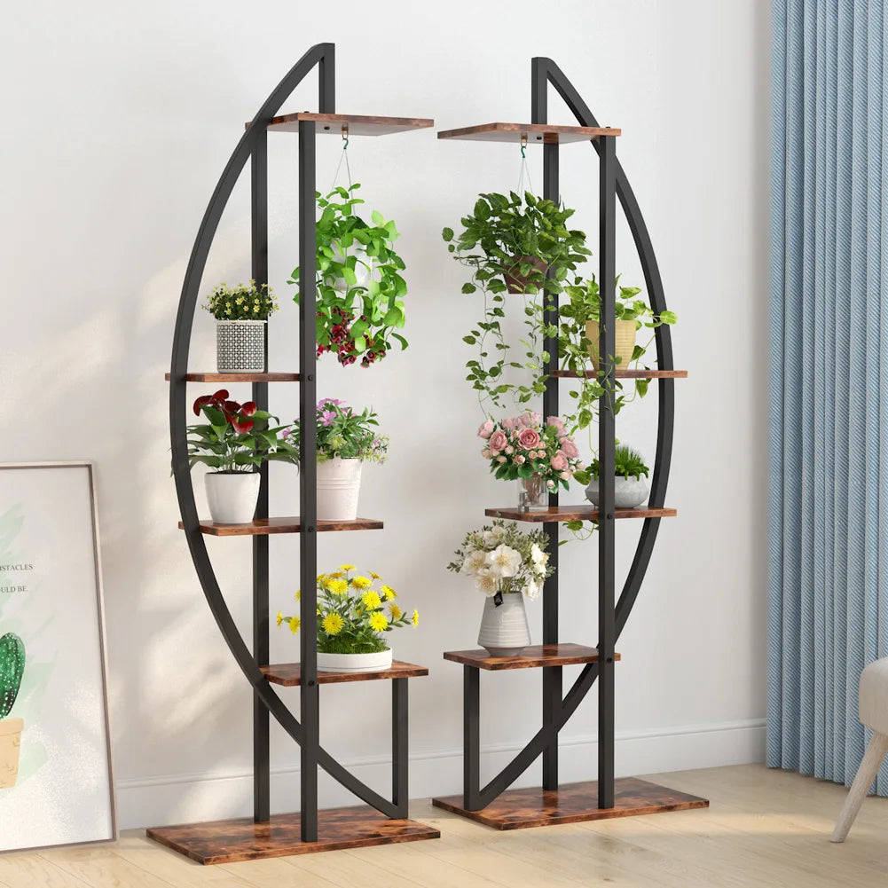 MonoWood 5-Tier Plant Stand Pack of 2, Multi-Purpose Curved Display Shelf Bonsai Flower Plant Stand Rack for Indoor Garden