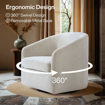 MonoWood 360° Swivel Accent Chairs, Round Chenille Barrel Chairs with Removable Seat Cushion, Modern Upholstered Armchair