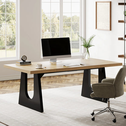 MonoWood 70.86-Inch Executive Desk, Large Computer Office Desk with Double Wood Pedestal, Modern Simple Style Rectangle table