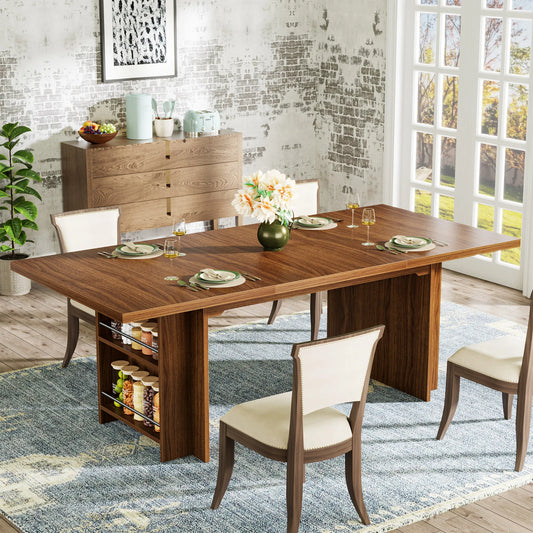 MonoWood Dining Table for 6 to 8, 63-Inch Rectangular Wooden Kitchen Table with Storage, Industrial Dinner Table with Shelves