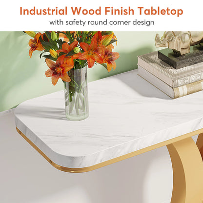 MonoWood Modern Gold Console Table, 40 inch Narrow Entryway Foyer Table with Geometric Base, Rustic Hallway Accent Table