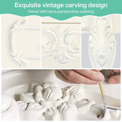 MonoWood White Nightstand, End Table with 2 Drawers, Carved Bedside Tables, Side Table for Bedroom, Living Room