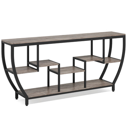MonoWood 70.9 Inch Long Sofa Table with Shelves, Rustic Console Table with Storage, Industrial Entryway Table TV Stand