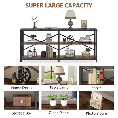 MonoWood 70.9 Inch Long Console Sofa Table 3-Tier Industrial Sofa Table Behind Couch Table