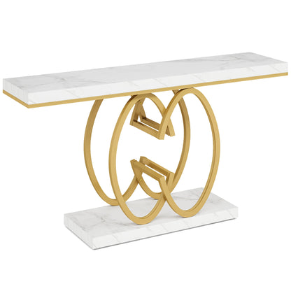 MonoWood 55 Inch Console Table for Hallway, Faux Marble Gold Entryway Table with Geometric Metal Base, Modern Sofa Table