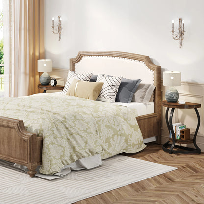 MonoWood Half-Round End Table Set of Two, 2-Tier Wooden Half Moon Side Table Semi Circle Accent Table Bedside Table