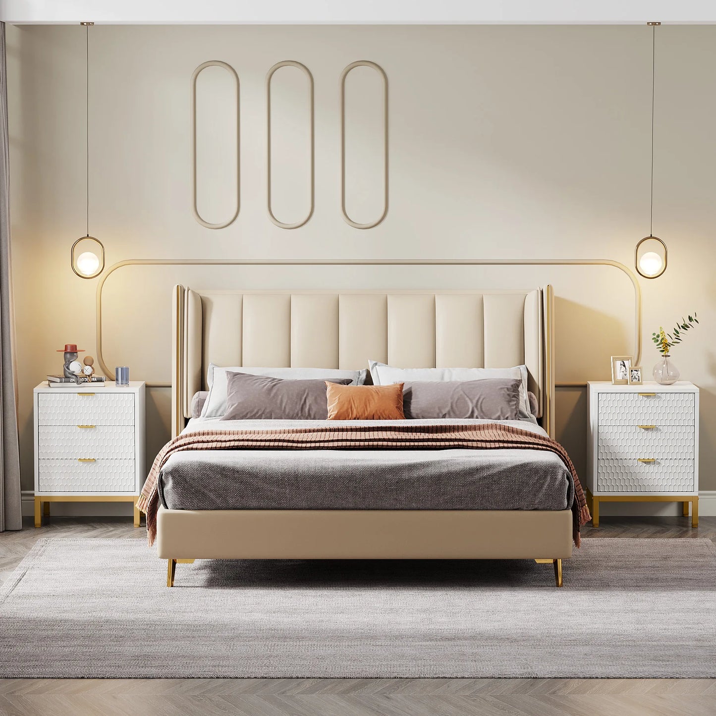 MonoWood 2-Pack Modern Nightstand, 65.5 cm Tall Bedside Table with 3 Drawers, Contemporary End Side Table with Storage