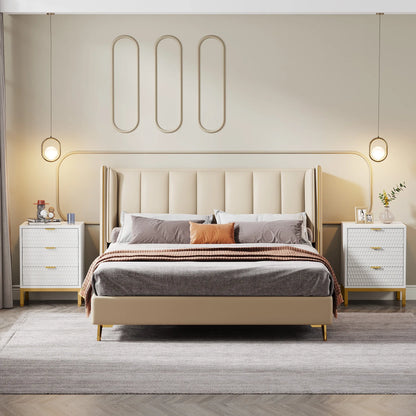 MonoWood 2-Pack Modern Nightstand, 65.5 cm Tall Bedside Table with 3 Drawers, Contemporary End Side Table with Storage