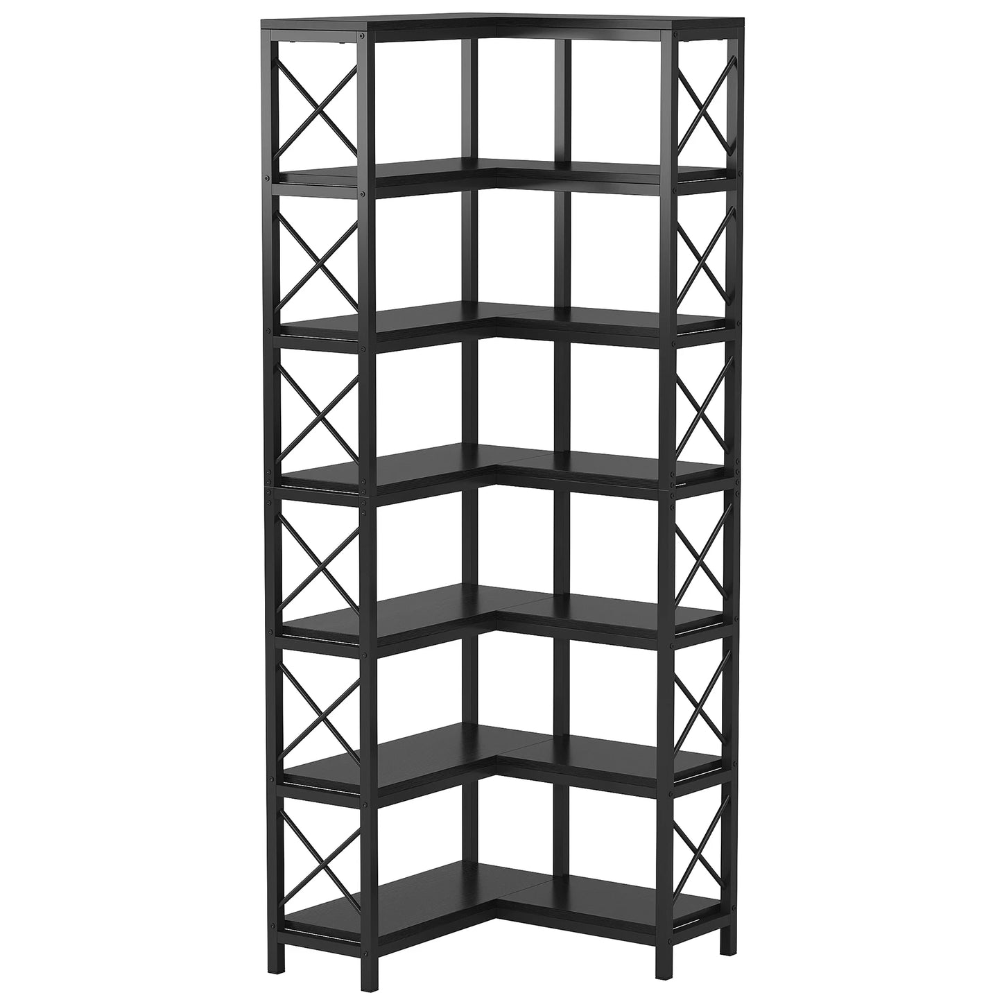 MonoWood 7-Shelf Corner Bookshelf,Large Modern Corner Bookcase, 7-Tier Tall Corner Shelf Storage Display Rack with Metal Frame