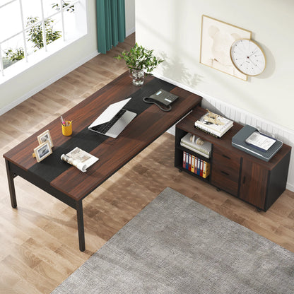 MonoWood 70.8" Large Executive Office Desk and 47" Lateral File Cabinet Combo, L-Shaped Computer Desk 2 Piece Business desk