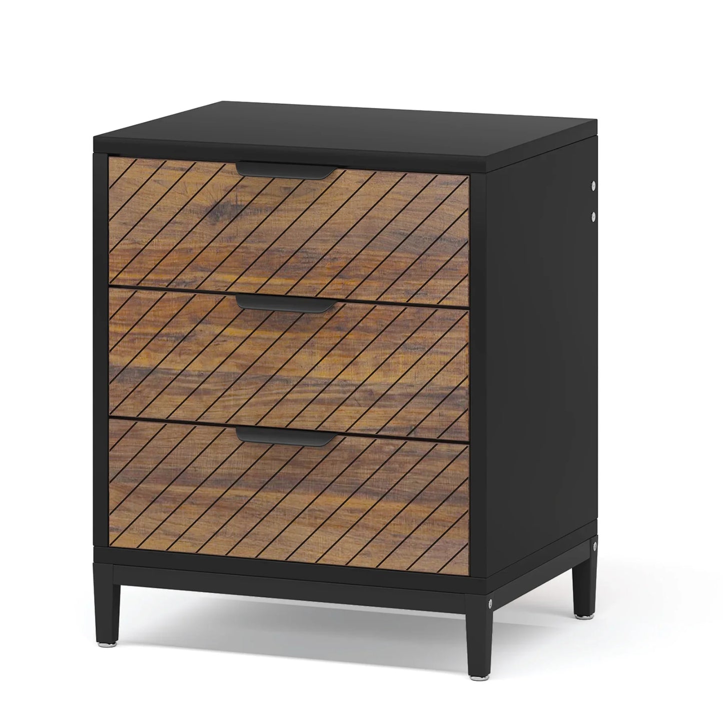 MonoWood Night Stands for Bedrooms, White and Gold Light Wood Grain Nightstands with 3 Drawers Bedside Tables