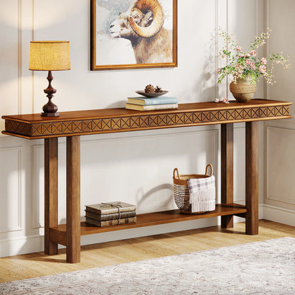 MonoWood 70.9-Inch Extra Long Console Table, Wood Sofa Table Behind Couch Narrow Long, 2-Tier Entryway Table with Storage