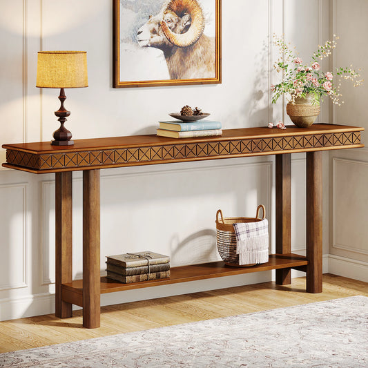 MonoWood 70.9-Inch Extra Long Console Table, Wood Sofa Table Behind Couch Narrow Long, 2-Tier Entryway Table with Storage