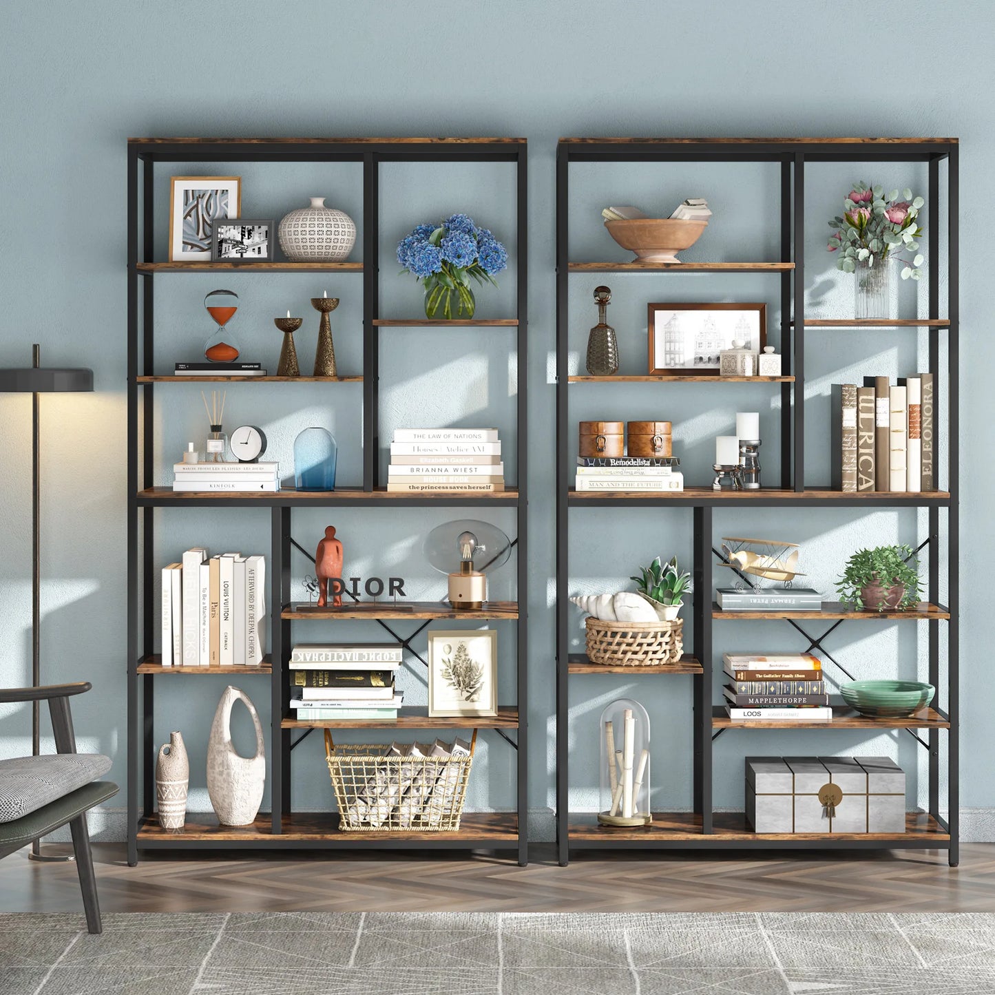 MonoWood 79 Inches Bookcase with Open Shelves, 9-Tier Industrial Bookshelf, 10 Cubes Etagere Storage Shelves Display Shelf