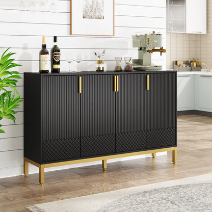 MonoWood Modern Storage Cabinet, 59 Inch Console Cabinet Sideboard Buffet Cabinet with 4 Doors & Gold Metal Base