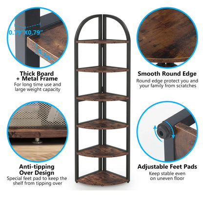 MonoWood 6 Tier Corner Shelf, 71 inch Tall Corner Bookshelf for Small Space, Rustic Plant Stand Display Rack