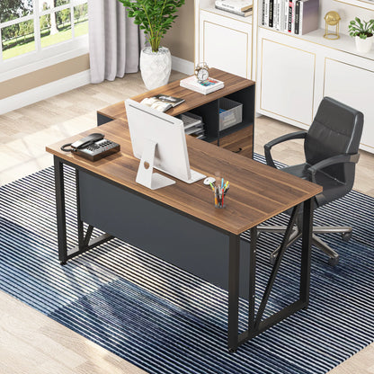 MonoWood 55 inches Executive Desk and 43" lateral File Cabinet, L-Shaped Computer Desk Home Office Furniture with Drawers