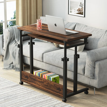MonoWood Portable Desk for Sofa and Bed, Height Adjustable Laptop Table Small Standing Desk Rolling Computer Cart
