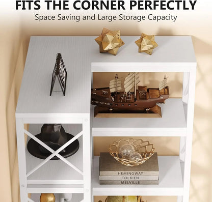 MonoWood WAY TO ORIGIN 7 Shelf Corner Bookcase, Industrial Corner Bookshelf, 7-Tier Tall Corner Shelf Storage Display Rack