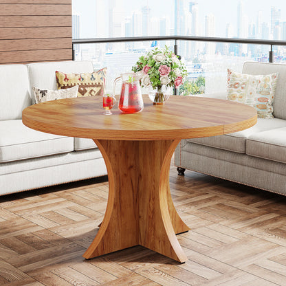MonoWood Round Dining Table for 4-6, 47.24-Inch Farmhouse Kitchen Table, Wood Dining Table with Pedestal Base,  Dinner Table