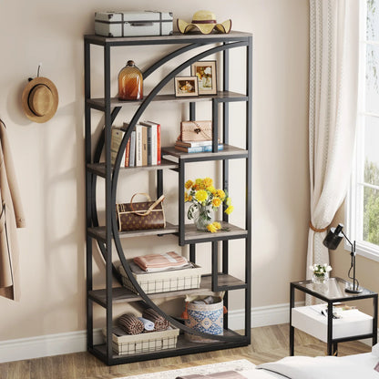 MonoWood Bookshelf, Industrial 5-Tier Etagere Bookcase, 70.8 inch Tall Bookshelf with 8 Open Storage Shelf, Vintage Grey